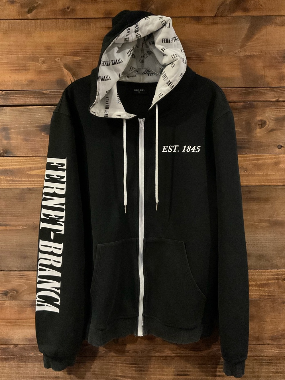 RARE ITALY MILANO Fernet-Branca EST. 1845 Black Zip Hoodie Mens Xlarge XL